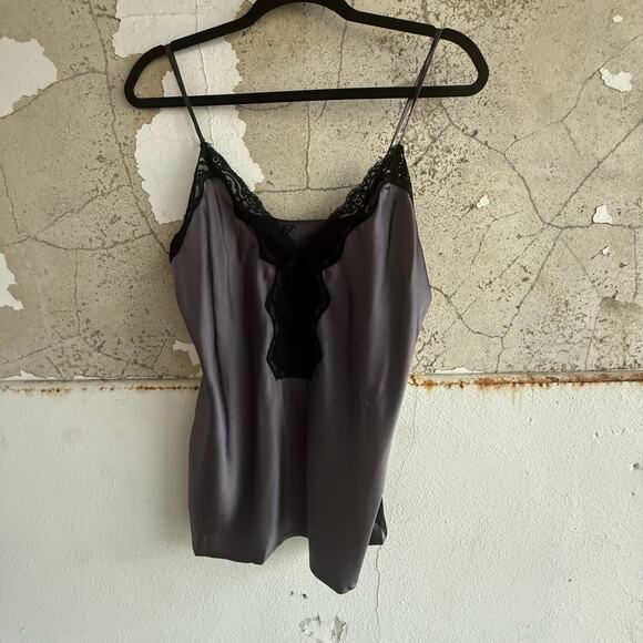 100% Silk Lace Trim Black Tank Top Coquette Lingerie Style Size 2 - Picture 1 of 7
